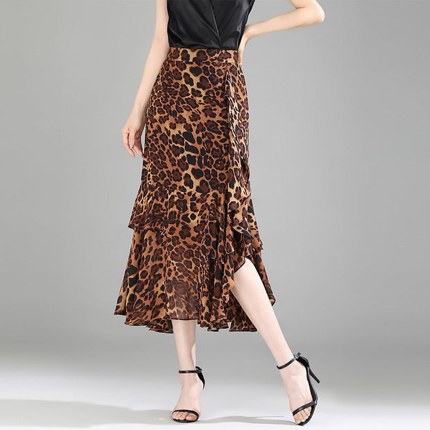 Damen-Midirock aus Chiffon mit Tiermotiv und Rüschen - Renata
