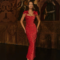 Tailliertes Kleid mit floraler Spitze und Schleifen - Roselina