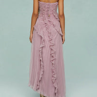 Elegantes asymmetrisches plissiertes langes Chiffonkleid - Violett