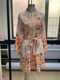 Bohemian floral kurzes Frauenkleid mit Gürtel - Elvire