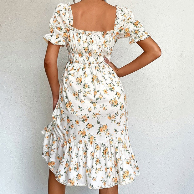 Geblümtes Midikleid mit Puffärmeln im Vintage-Stil für Damen - Julieta