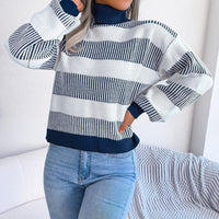 Breit gestreifter Damen-Rollkragenpullover - Elsy