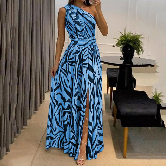 Asymmetrisches langes Kleid mit Falten und Seitenschlitz - Soraya