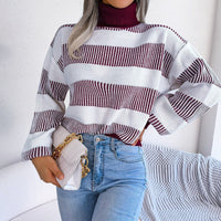 Breit gestreifter Damen-Rollkragenpullover - Elsy