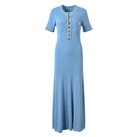 Langes Kleid aus Rippenstrick mit Denim-Details - Mariela