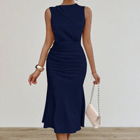Drapiertes Midikleid aus Satin, tailliert, für Damen - Julieta