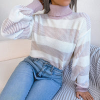 Breit gestreifter Damen-Rollkragenpullover - Elsy