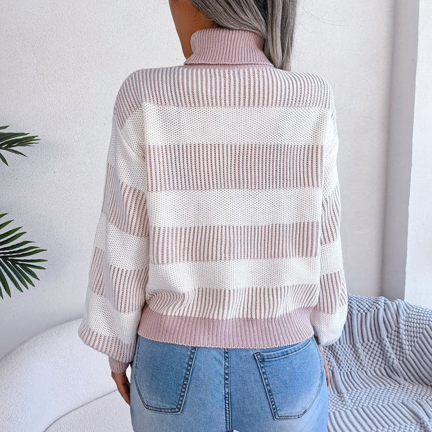 Breit gestreifter Damen-Rollkragenpullover - Elsy