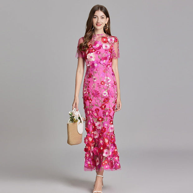Besticktes florales langes Kleid Frau - Fiorella