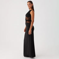 Ärmelloses langes Kleid mit transparenter Spitze - Leontina