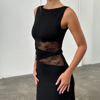 Ärmelloses langes Kleid mit transparenter Spitze - Leontina