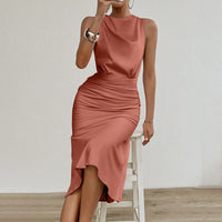 Drapiertes Midikleid aus Satin, tailliert, für Damen - Julieta