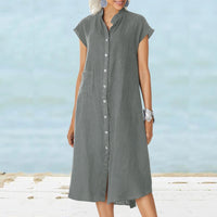 Stella - Baumwoll-Leinen-Kleid mit Knopfleiste und Tasche