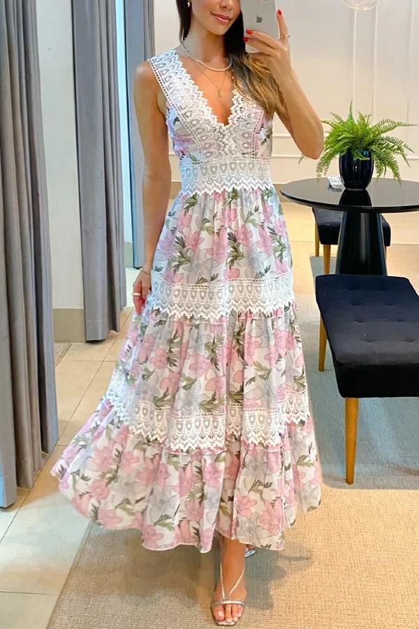 Mikara - Sunny Garden Spitzenbesetztes Florales Midikleid
