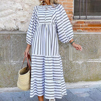 Frena - Gestreiftes Print-Kleid mit Puffärmeln