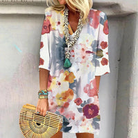 Renesme - Aquarellfarbenes Kleid mit kleinem Blumendruck in der Mitte der Ärmel