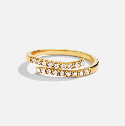 Damenring Mit Kristallen Aus Gold Elvira Offenes Design Mit Zwei Parallelen Linien Funkelnde Kristalle Für Den Alltag