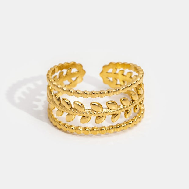 Damenring Mit Blattgold Manuela Verstellbarer Offener Ring Mit Mehrschichtigem Blattdesign Und Struktur
