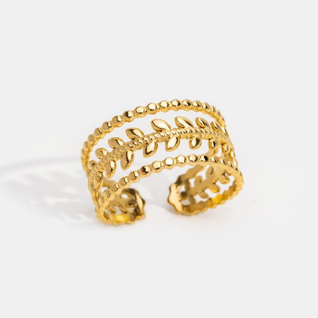Damenring Mit Blattgold Manuela Verstellbarer Offener Ring Mit Mehrschichtigem Blattdesign Und Struktur
