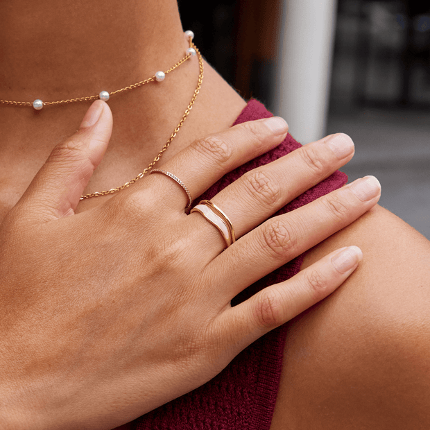 Goldring Für Damen Zora Modernes Design Mit Zwei Überlappende Bänder Und Perlmuttfinish
