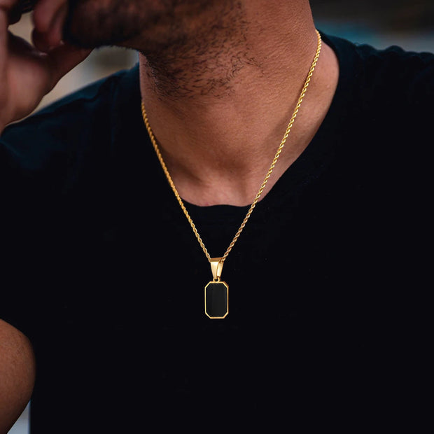 Herren Onyx-Halskette Eliano Mit Glänzender Goldfassung Und Rechteckigem Onyx-Anhänger Für Stilbewusste Männer