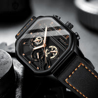 ChronoLux Armbanduhr Mit Echtem Lederarmband Quadratisches Zifferblatt Edelstahlgehäuse