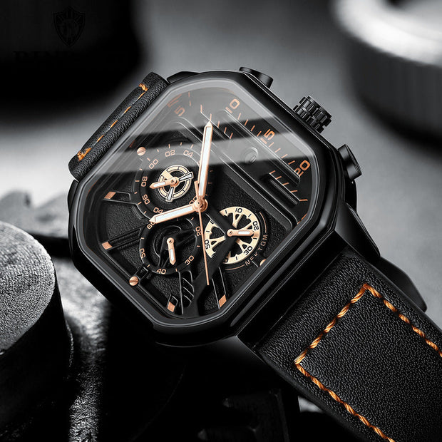 ChronoLux Armbanduhr Mit Echtem Lederarmband Quadratisches Zifferblatt Edelstahlgehäuse