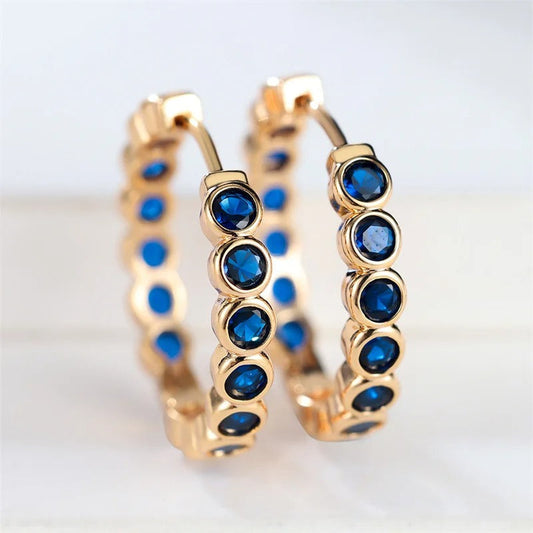Ohrringe Sparkly Blings Veda Goldene Creolen Mit Blau Kristallfacetten Glanz Luxuriös Modern