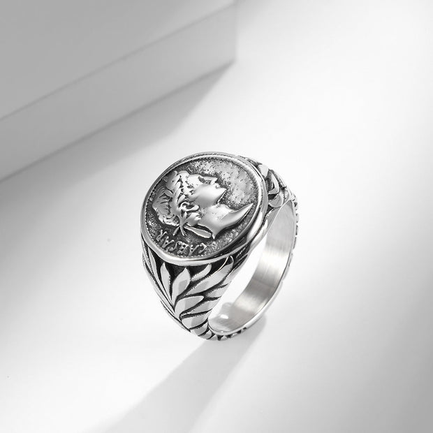 Vintage Ringe César Medaillon In Relief Inspiriert Von Römischen Münzen Mit Gold Und Silber Finish