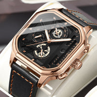 ChronoLux Armbanduhr Mit Echtem Lederarmband Quadratisches Zifferblatt Edelstahlgehäuse