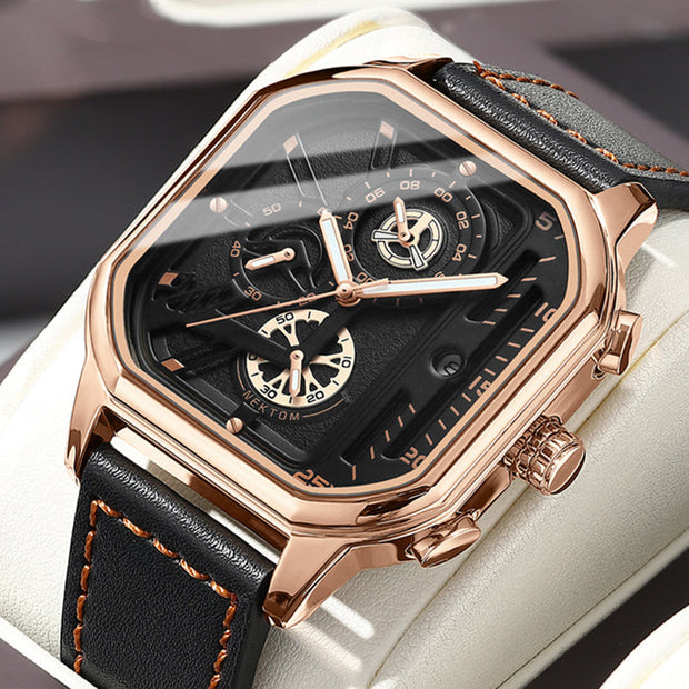 ChronoLux Armbanduhr Mit Echtem Lederarmband Quadratisches Zifferblatt Edelstahlgehäuse