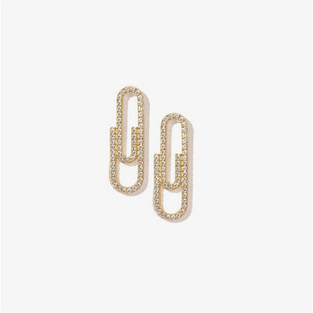 Strahlende Geometrische Hoop Ohrringe Mit Zwei Verbundene Ovalen Ringe Kristalle Goldene Struktur Ludovica