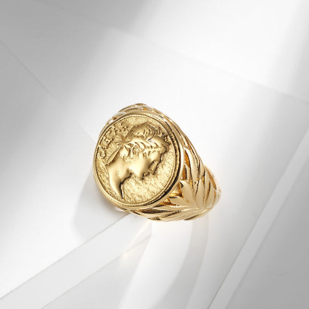 Vintage Ringe César Medaillon In Relief Inspiriert Von Römischen Münzen Mit Gold Und Silber Finish