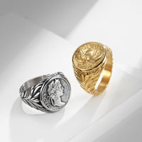 Vintage Ringe César Medaillon In Relief Inspiriert Von Römischen Münzen Mit Gold Und Silber Finish