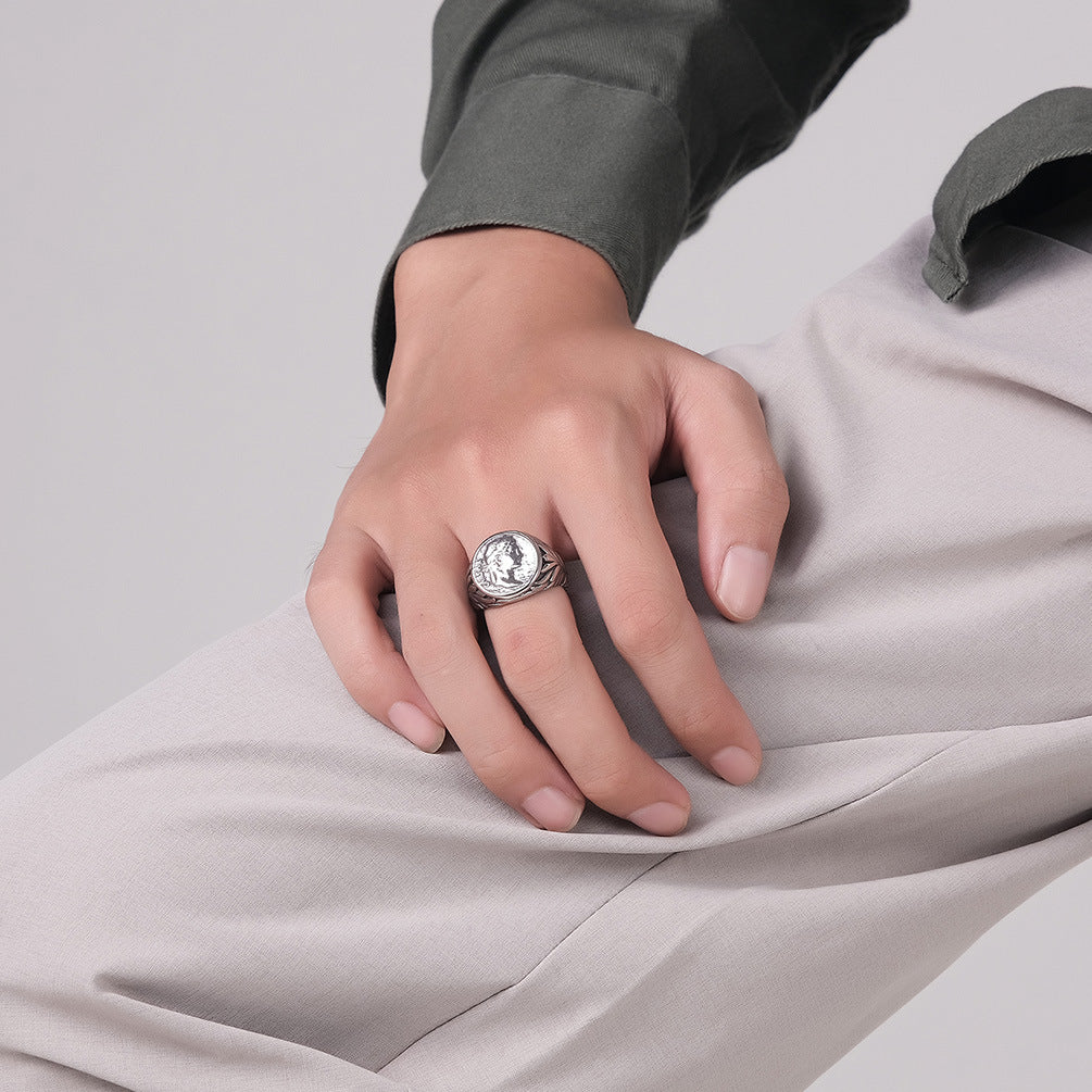 Vintage Ringe César Medaillon In Relief Inspiriert Von Römischen Münzen Mit Gold Und Silber Finish