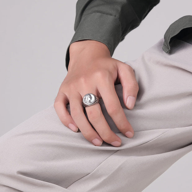 Vintage Ringe César Medaillon In Relief Inspiriert Von Römischen Münzen Mit Gold Und Silber Finish