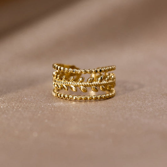 Damenring Mit Blattgold Manuela Verstellbarer Offener Ring Mit Mehrschichtigem Blattdesign Und Struktur