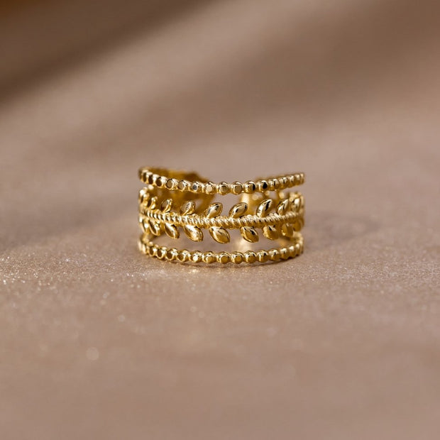 Damenring Mit Blattgold Manuela Verstellbarer Offener Ring Mit Mehrschichtigem Blattdesign Und Struktur
