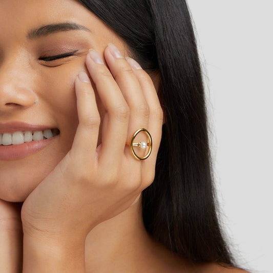 Damenring Mit Perle Aus Gold Elegant Kreisförmiges Design Minimalistisch Vielseitig Alltag Und Festliche Anlässe Quitéria