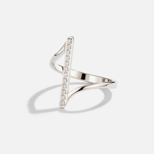 Verflochtener Silberring Für Damen Isabella Mit Offenem Kreuzdesign Und Zirkonia Steinchen