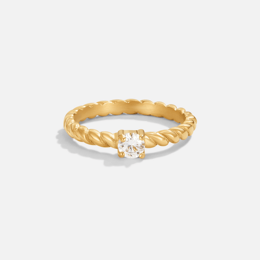 Damenring Aus Gold Geflochten Mit Zentralem Facettierten Kristall Jacinta Eleganter Moderner Schmuck Für Damen