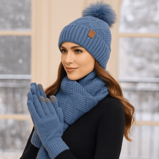 Weiche Strickmütze, Schal und Handschuhe für Frauen - Yalena