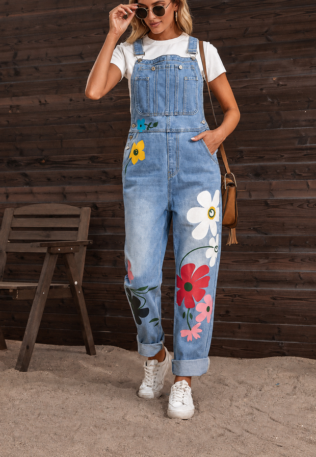 Damen-Jeanslatzhose mit Blumenmuster – Wendy