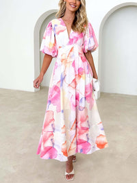 Kara - Elegantes Maxikleid mit Puffärmeln und Blumenmuster in A-Linie