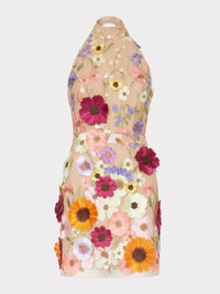 Kata - Dreidimensional besticktes Kleid mit Blumenausschnitt und schmaler Passform