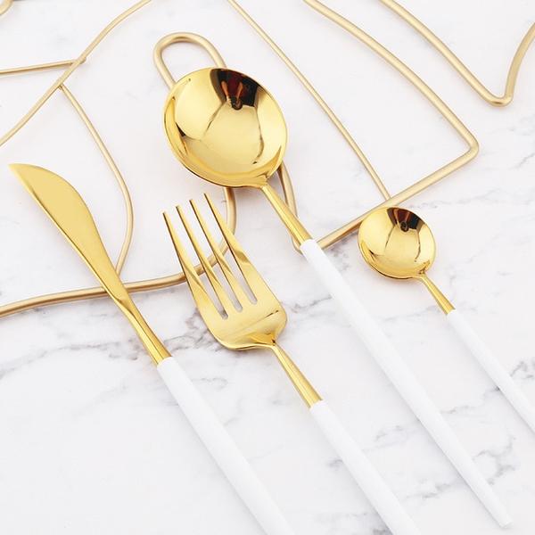 Modernes Besteckset Weiß-Gold – 24-teilig