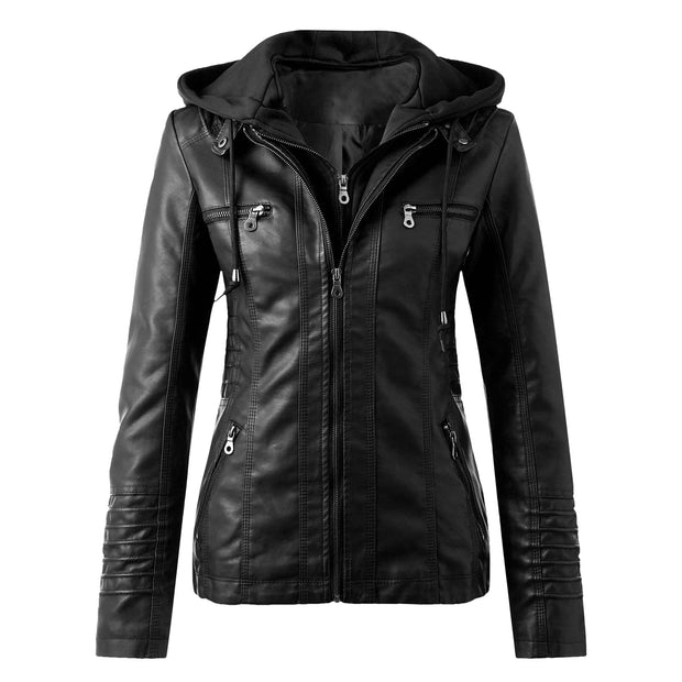 Moderne Lederjacke mit Kapuze