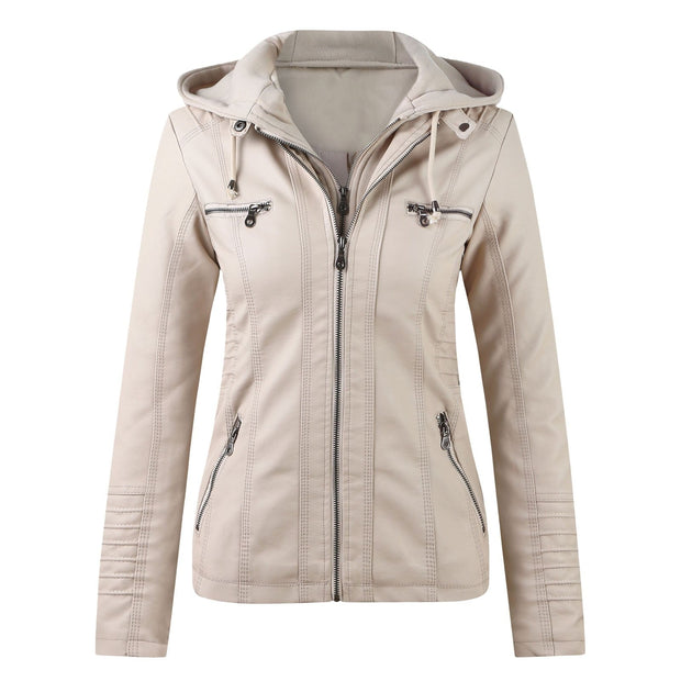 Moderne Lederjacke mit Kapuze