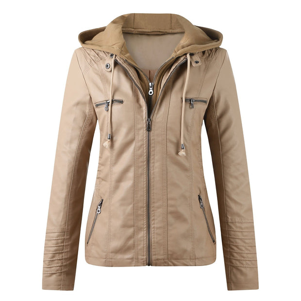 Moderne Lederjacke mit Kapuze