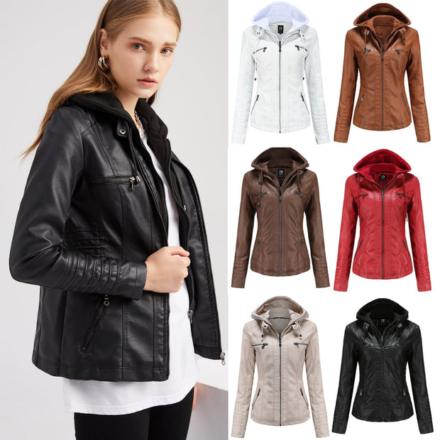 Moderne Lederjacke mit Kapuze